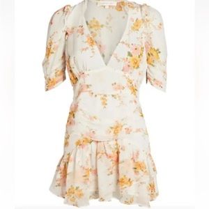 LoveShackFancy Arlo Silk Floral Mini Dress In Sunshine Yellow